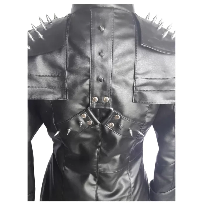 Women Gothic Real Black Leather Coat Goth Matrix Trench Bondage Coat