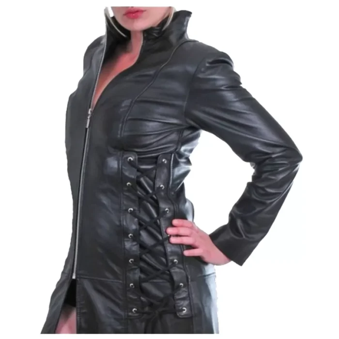 Women Gothic Steampunk Genuine Leather Coat | Military Style Trench Goth Coat