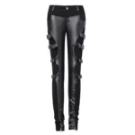 Gothic Retro Warrior Futurism Rock Black Leather Pants With Straps