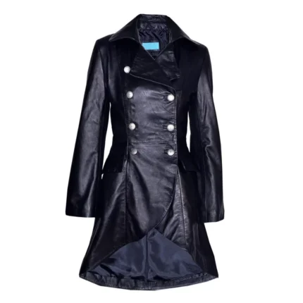 Women Gothic Real Black Leather Coat Goth Matrix Trench Bondage Coat