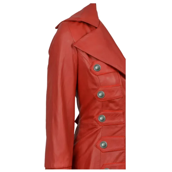 Women Gothic Real Nappa Leather Coat Red Gothic Long Coat Sixy Empress Fitted Jacket