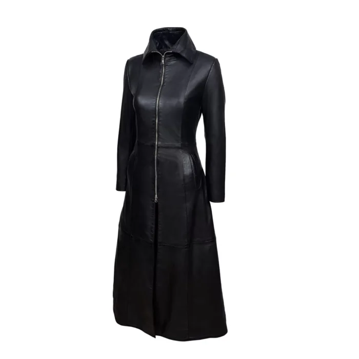 Women Gothic Vampire Coat Black Soft Lamb Leather Full Length Deluxe Coat
