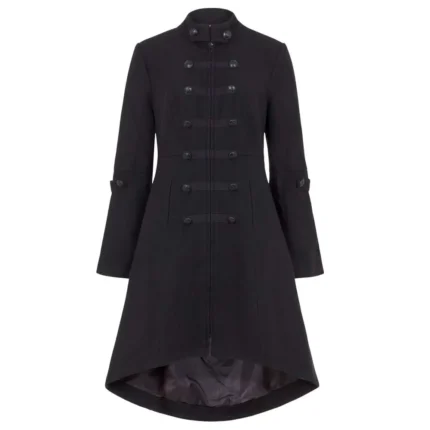 Women Military Style Coat Gothic Button Design with Zipper Front Frock Style Long Coat