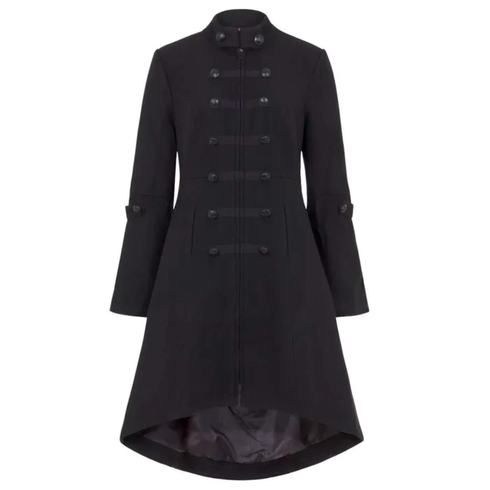 Women Military Style Coat Gothic Button Design With Zipper Front Frock Style Long Coat