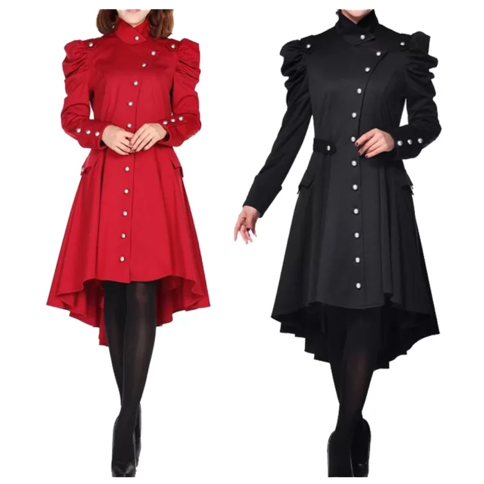 Women Gothic Victorian Style Trench Coat Vintage Regiment Jacket