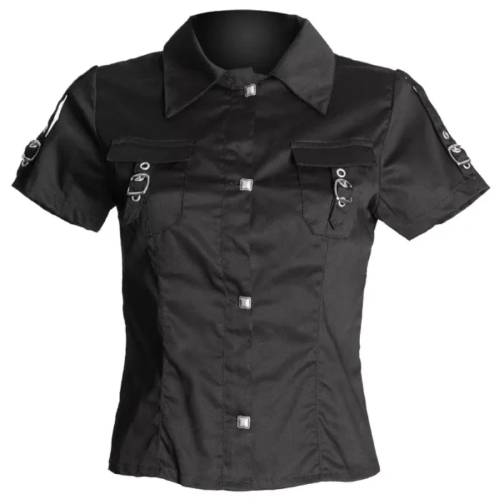 Women Short Sleeve Black Gothic Shirt