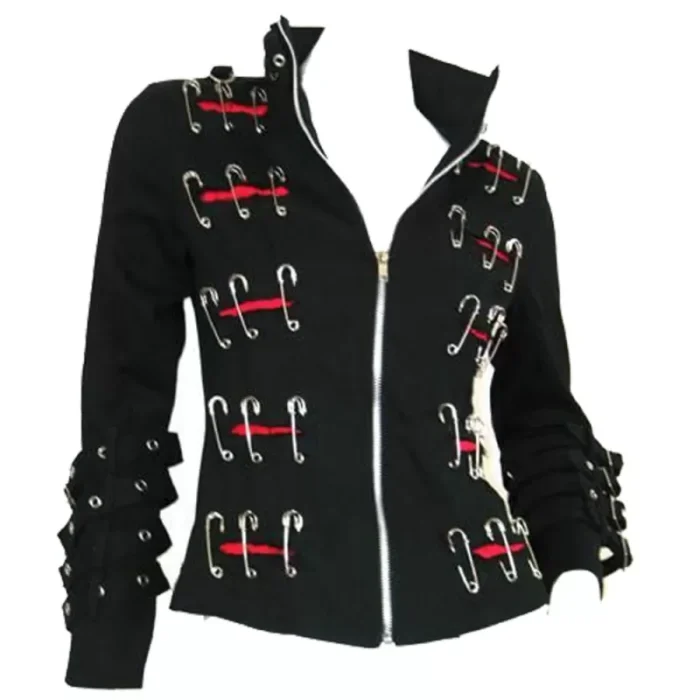 Men Gothic Safety Pin Clipper Gothic Punk Style Jacket